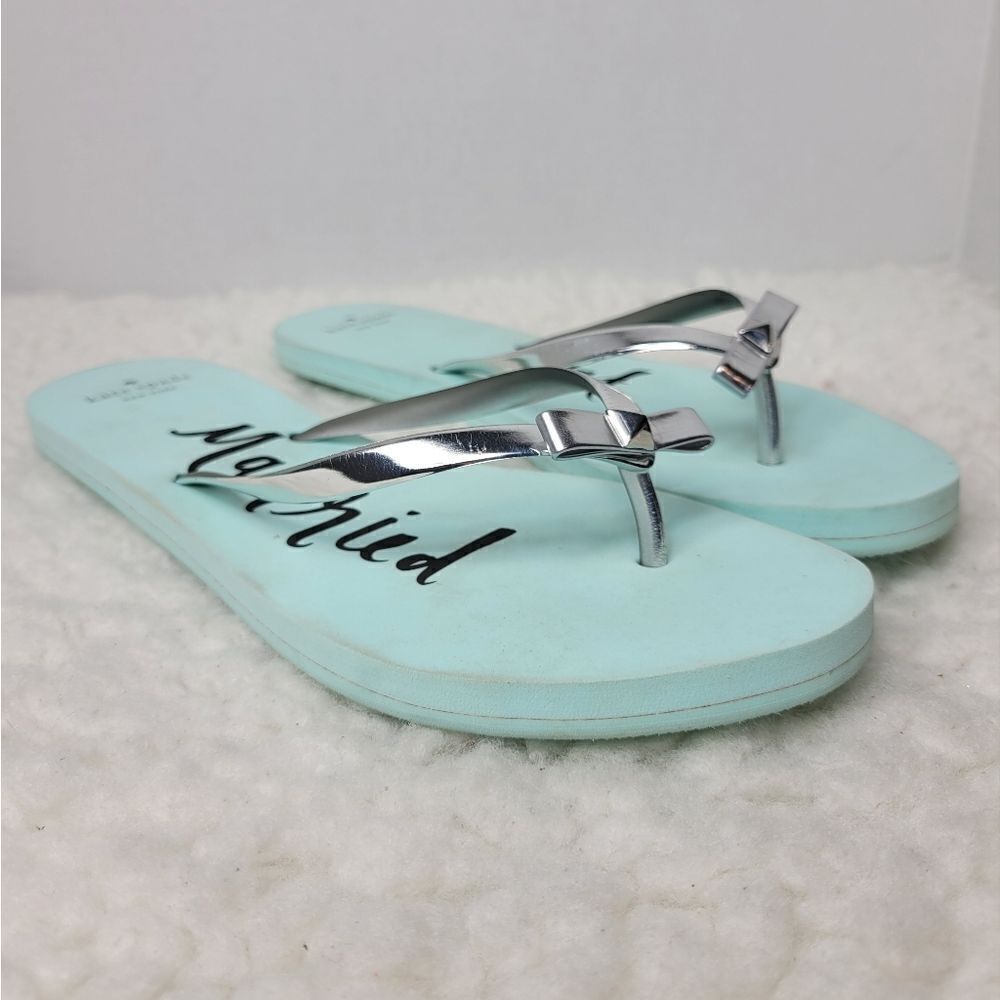 Kate Spade Womens Sandals Size 10 Just Married Blue Silver Beach Flip Flops
